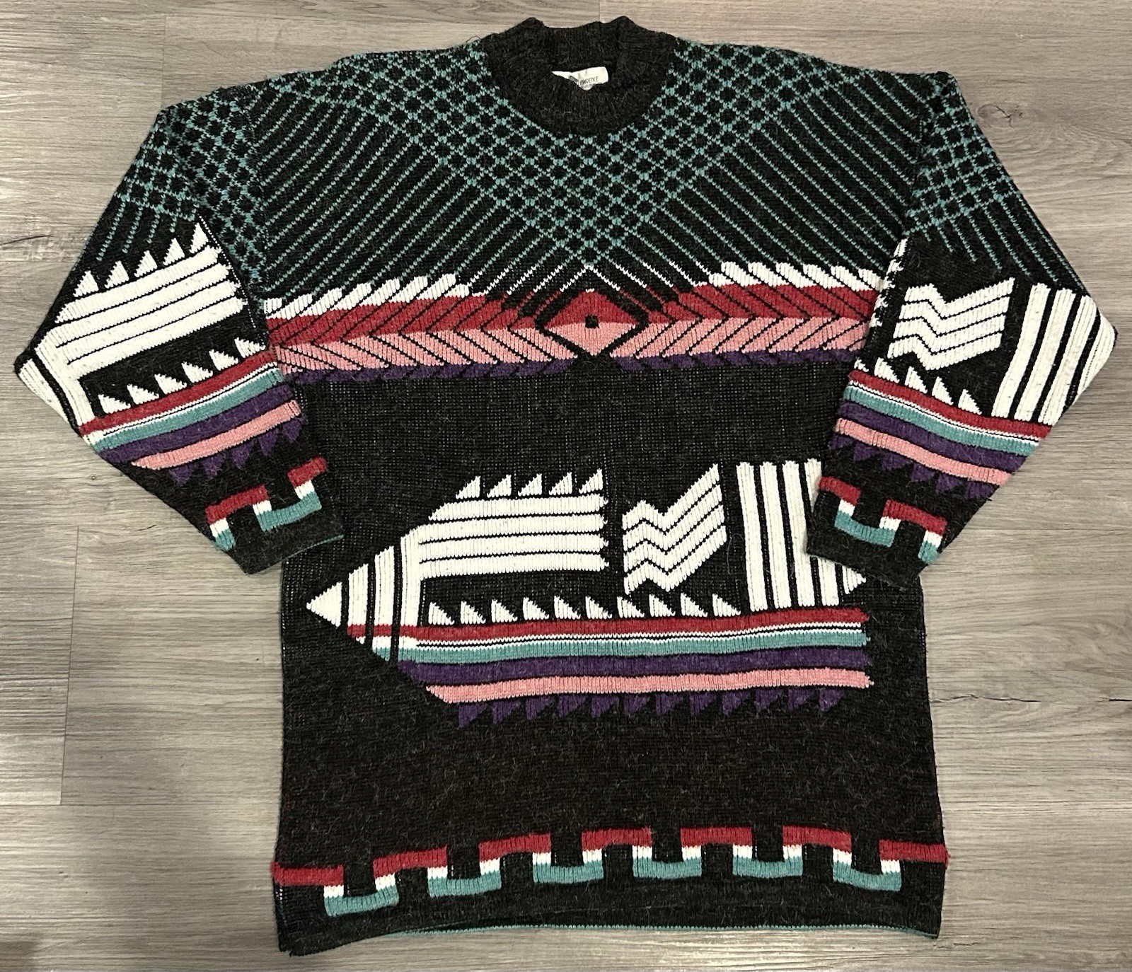 Vintage 80s Lawrence Collection black & green sweater with a unique design