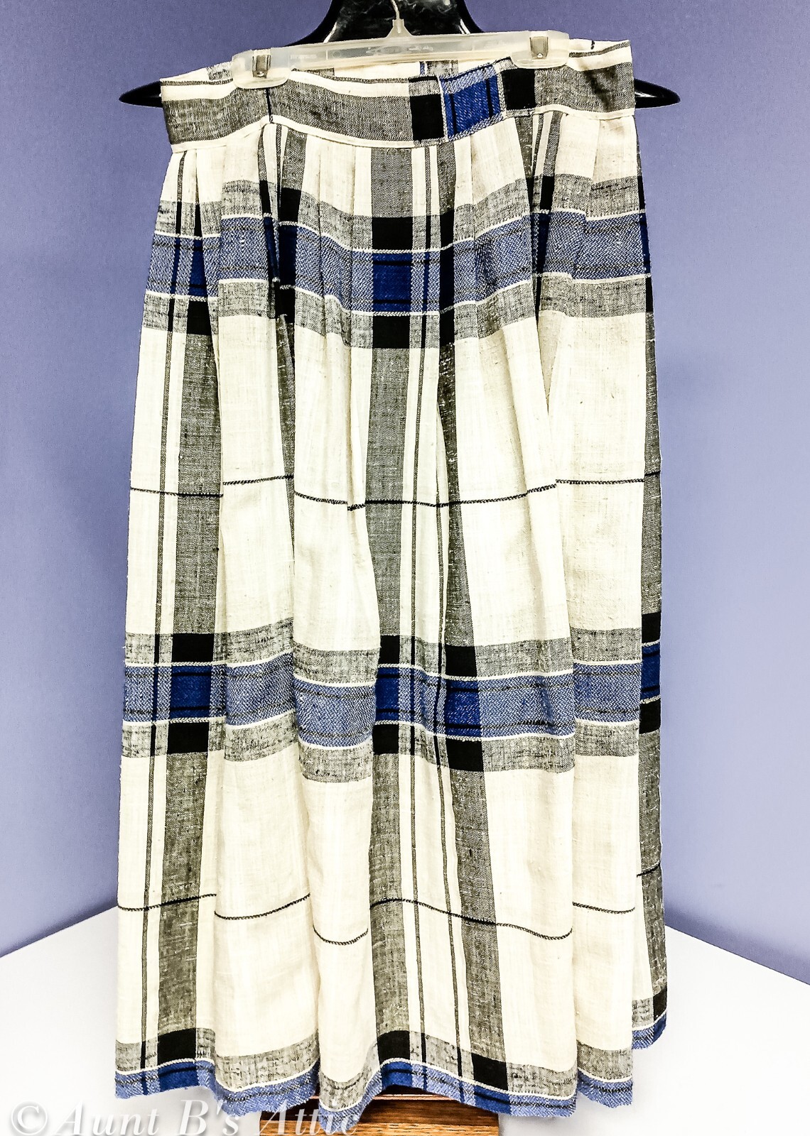 Vtg 80’s Chaus Skirt Multi Plaid Button Front Poly/Linen/Rayon Pleated Skirt 12