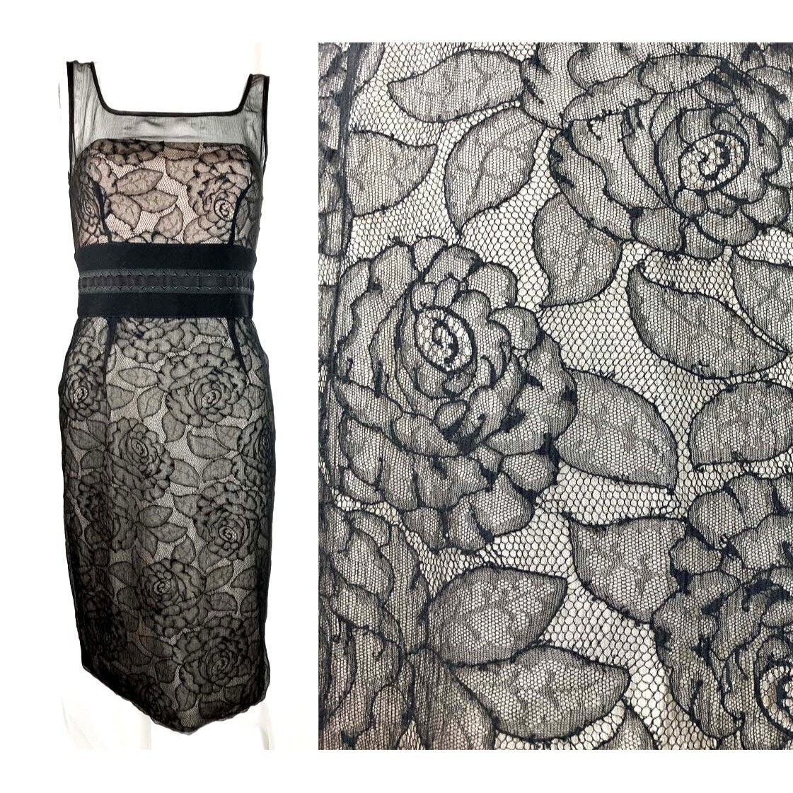 40 IT FAB Allesandro Dell’Acqua Illusion Lingerie Lace Roses Cocktail Dress Silk