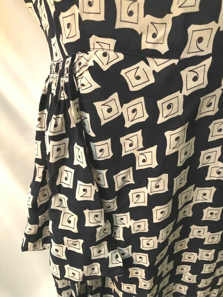 Vintage 1940s Classic Navy and white pattern flounce rayon dress S /M Great!