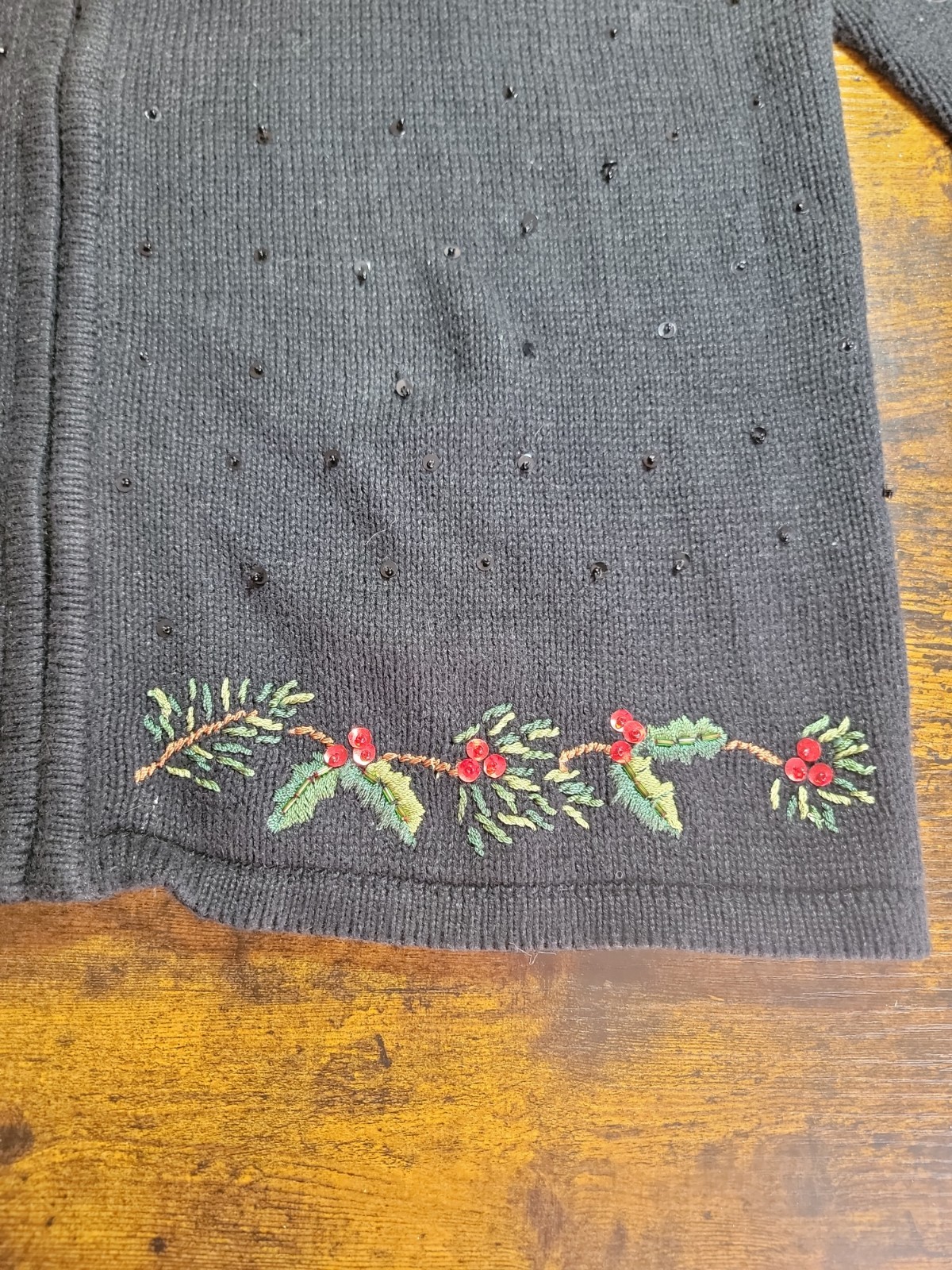 Tiara International Vtg Zip Christmas Sweater Cardinals Embroidered Black large