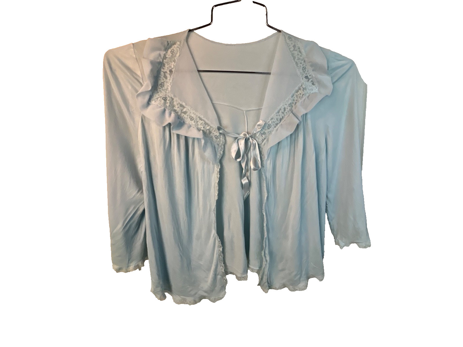 Vintage Lorraine Lingerie Camisole Slip Top Blue Medium 36-38 Lace Ribbon Tie