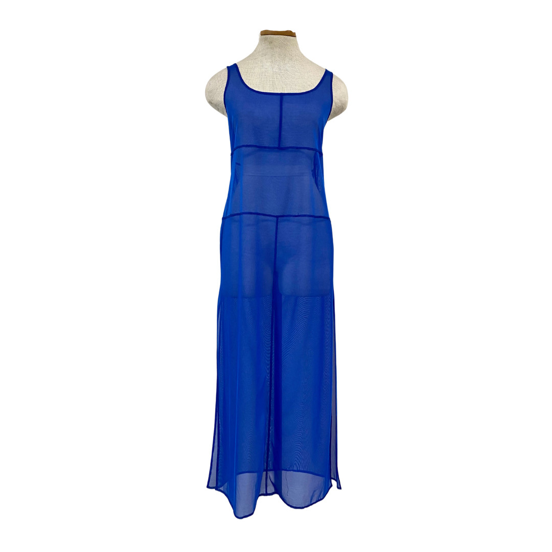 Vtg Vintage 1990s 90s La Blanca Mesh Coverup Sheer Cobalt Patchwork Maxi Dress