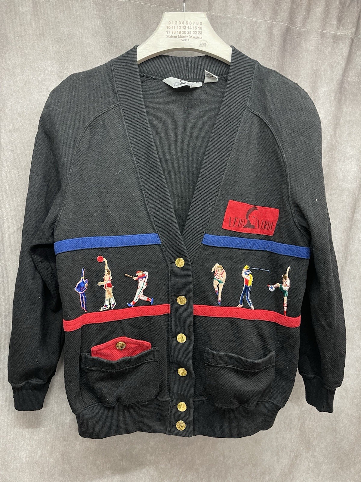 Vintage Vedo Verde Folk Art Sports Cardigan Women’s Hand Knit Colonial Art Deco