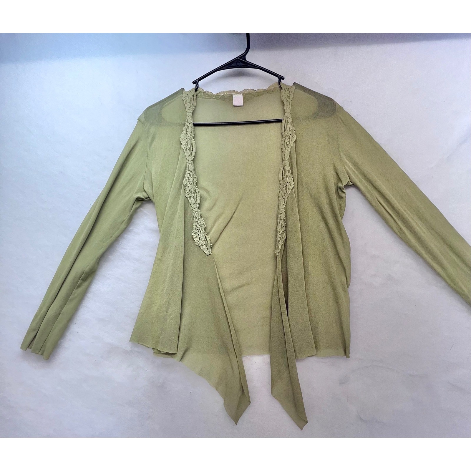 vintage-style Only Hearts Tulle with Lace Cardigan Wrap Top in soft sage, Sm/med