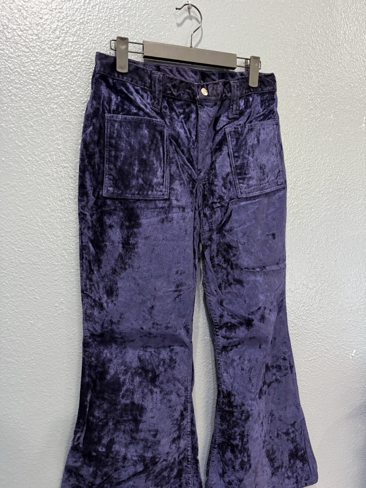 Vintage 70’s Wrangler Velour Flared Women’s Blue Pants Size 13/14 USA