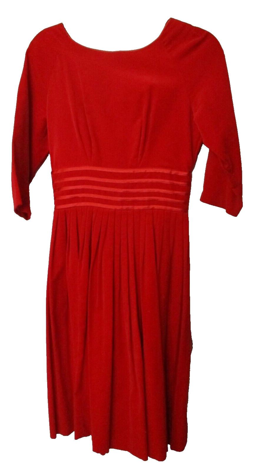 Carol Brent S/M Vintage red Velveteen dress 1950s fit flare cocktail scoop neck