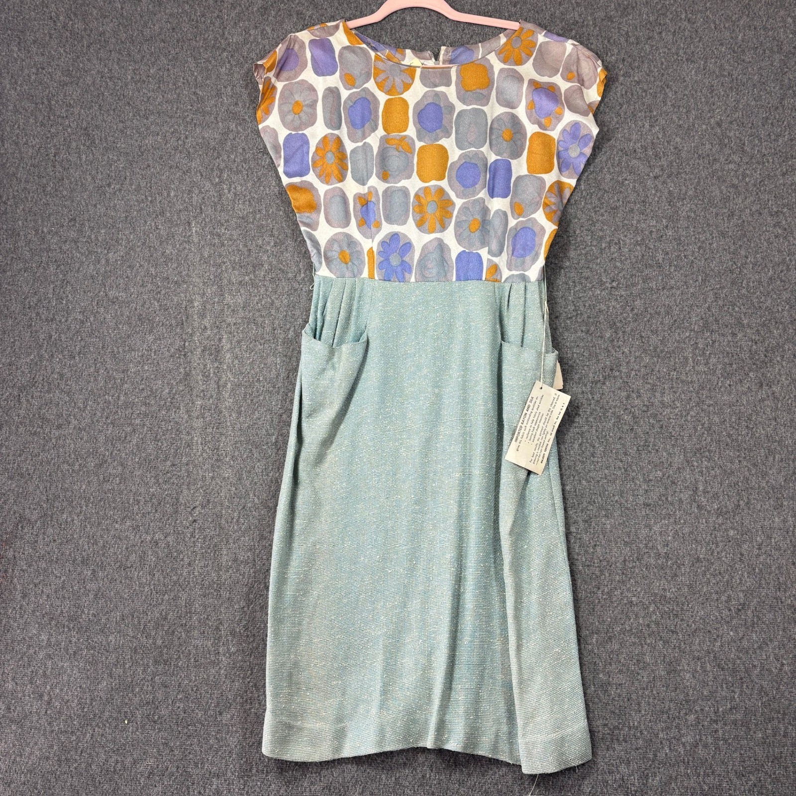 Myrna Fashions Vintage 50s Floral Silk Blend Midi Dress Blue Purple Size 11