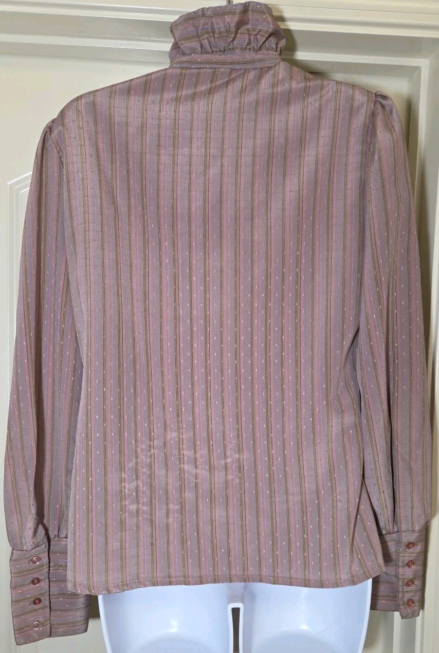 Vtg 70s 80s Jonathan Martin Victorian Satin Bow Blouse Mauve High Neck Size 9/10
