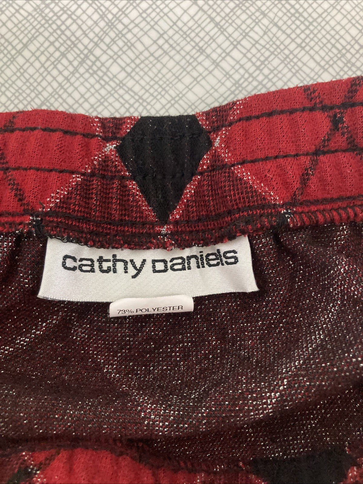 Vtg 80s Cathy Daniels Red Black Metallic Plaid Midi Skirt Medium Academia Grunge
