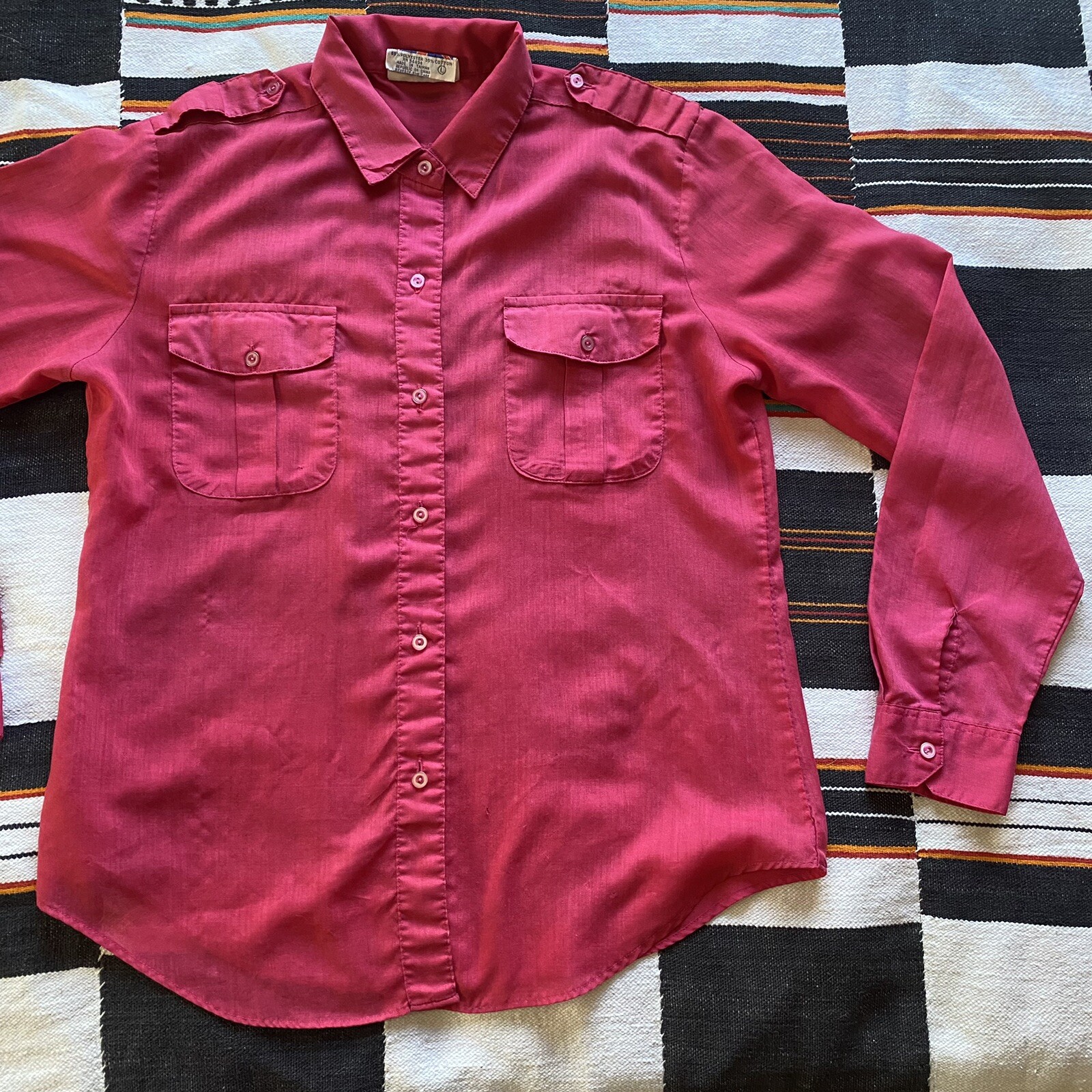 Vintage Cherry Stix Pink Button Down Blouse. Pockets. Size Large. Polycotton.