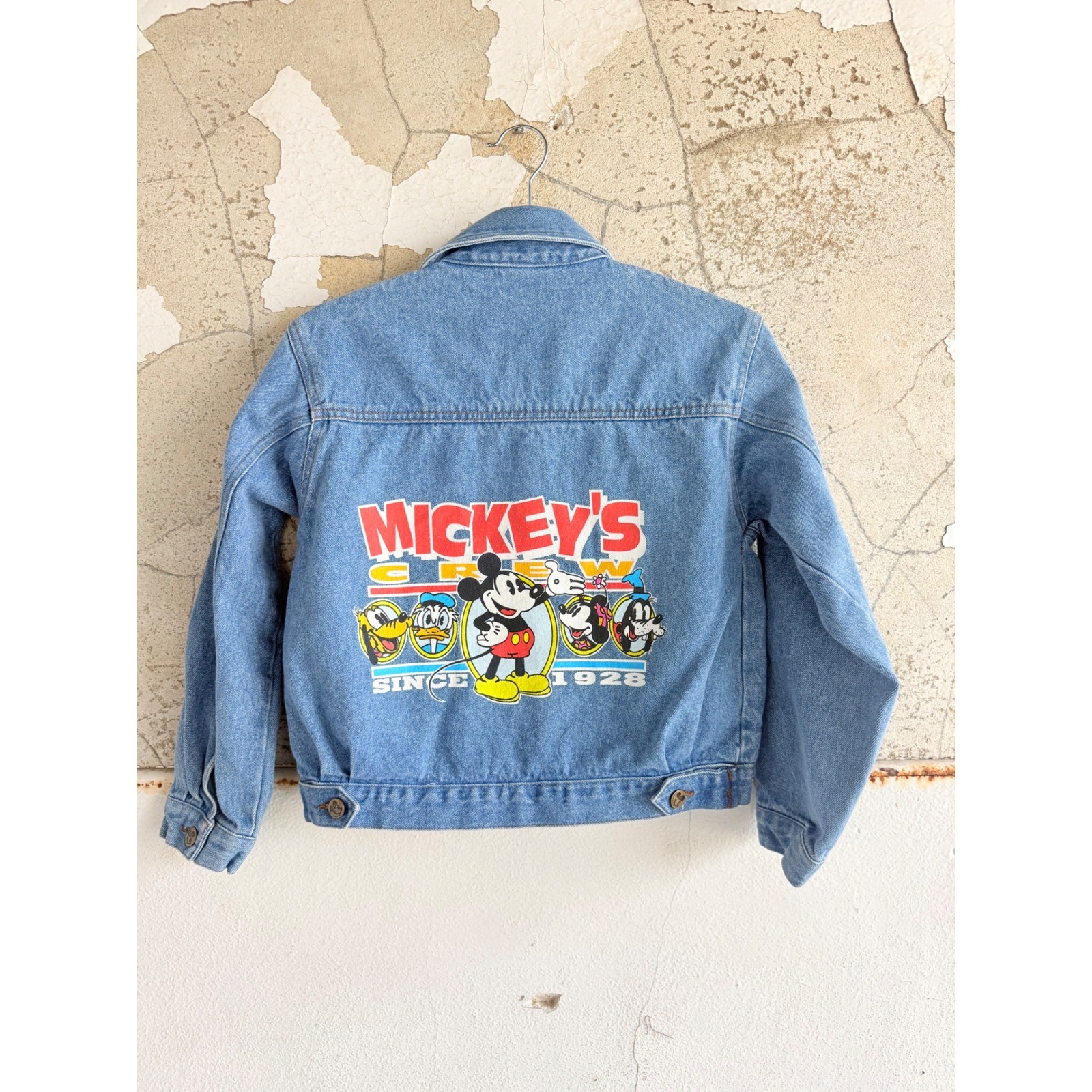 Vtg 90s Mickey & Co Disney Denim Jacket Mickey’s Crew Graphic Light Wash Small