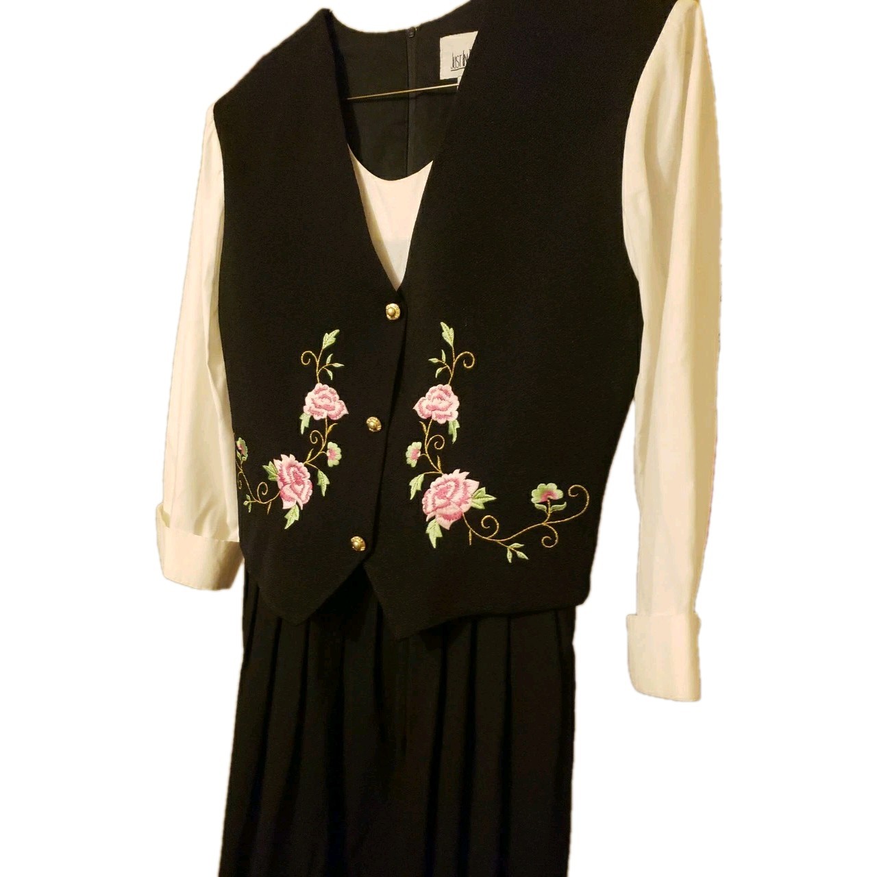 Just In Thyme Ltd Prairie Dress Sz 14 Black Floral Pattern Long Sleeve Vintage