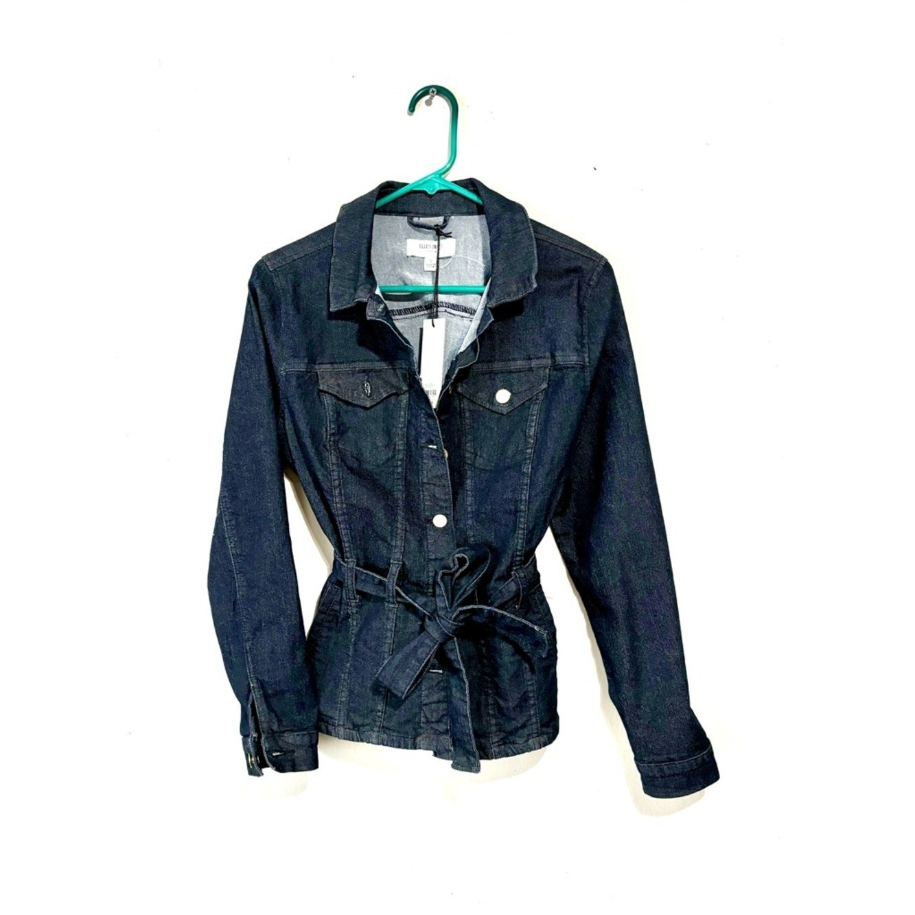 NWT Ellen Tracy Denim Tie-Waist Jean Jacket dark wash pockets small