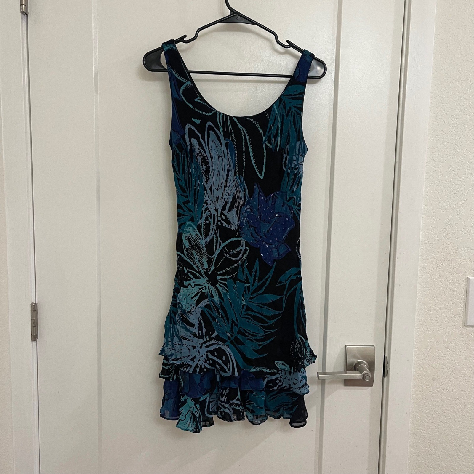 Vintage Eva Blue Y2K Sequined Mini Dress Fairycore Whimseygoth Frill Hem