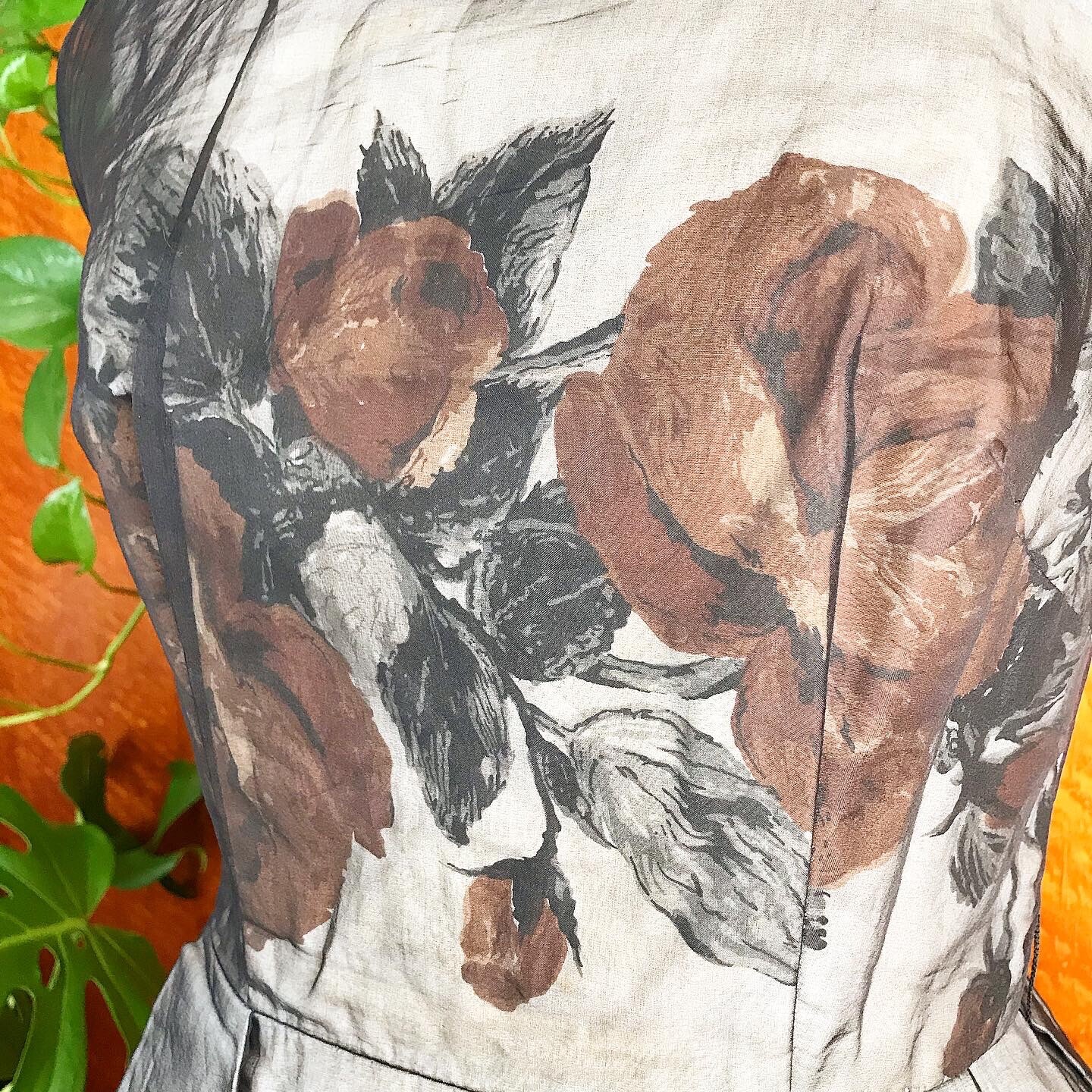 ORANGE ROSES 1950’s 50s Vintage Rose Print Black Organza Party Cocktail Dress S