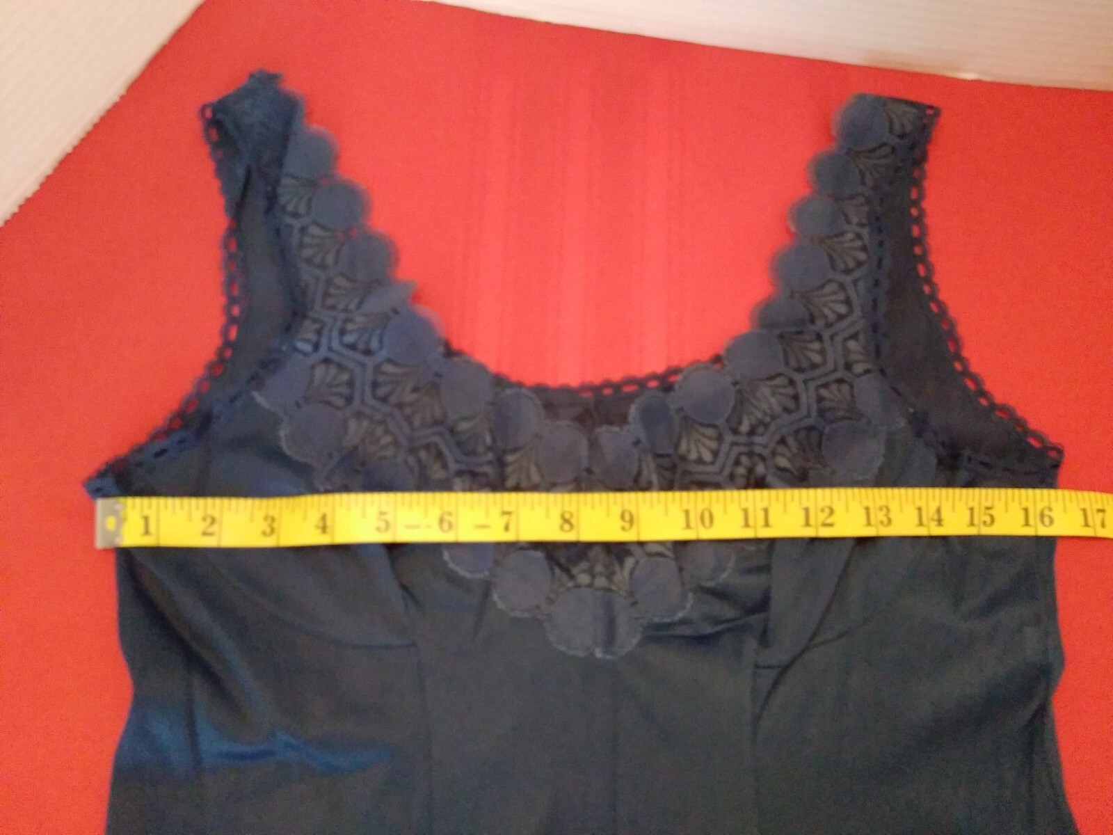 Vintage 60’s Full Slip Dress Chemise European Wide Strap Navy Blue Lace S-M
