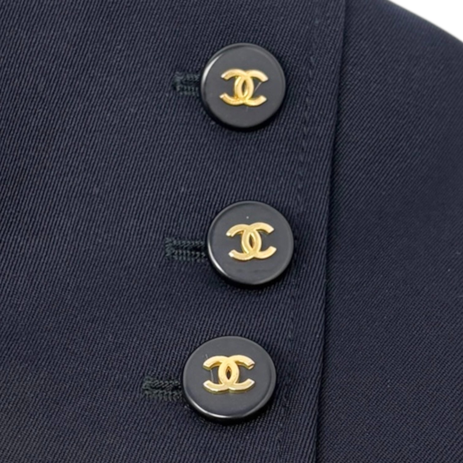 CHANEL Vintage 97P CC Logo Button Blazer Jacket #42 Dark Blue Gold Wool Pocket