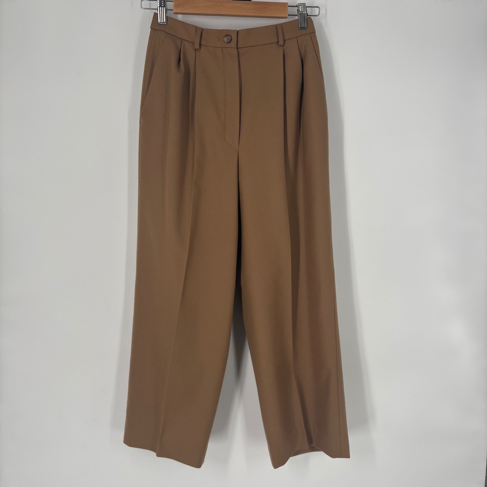 Pendleton Vintage 100% Virgin Wool Pleated Wide Leg Trousers Camel Brown Size 6