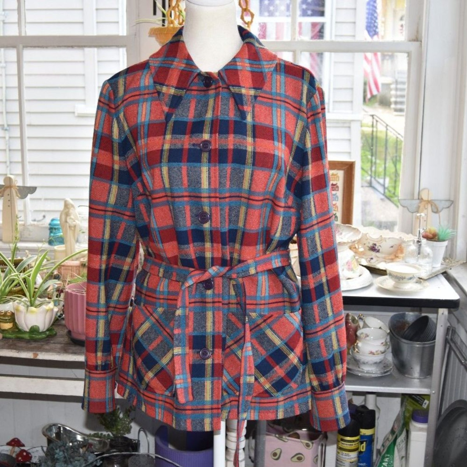 Vintage 60s-70s Pendleton Knockabouts Virgin Wool Plaid Belted Jacket Women’s M