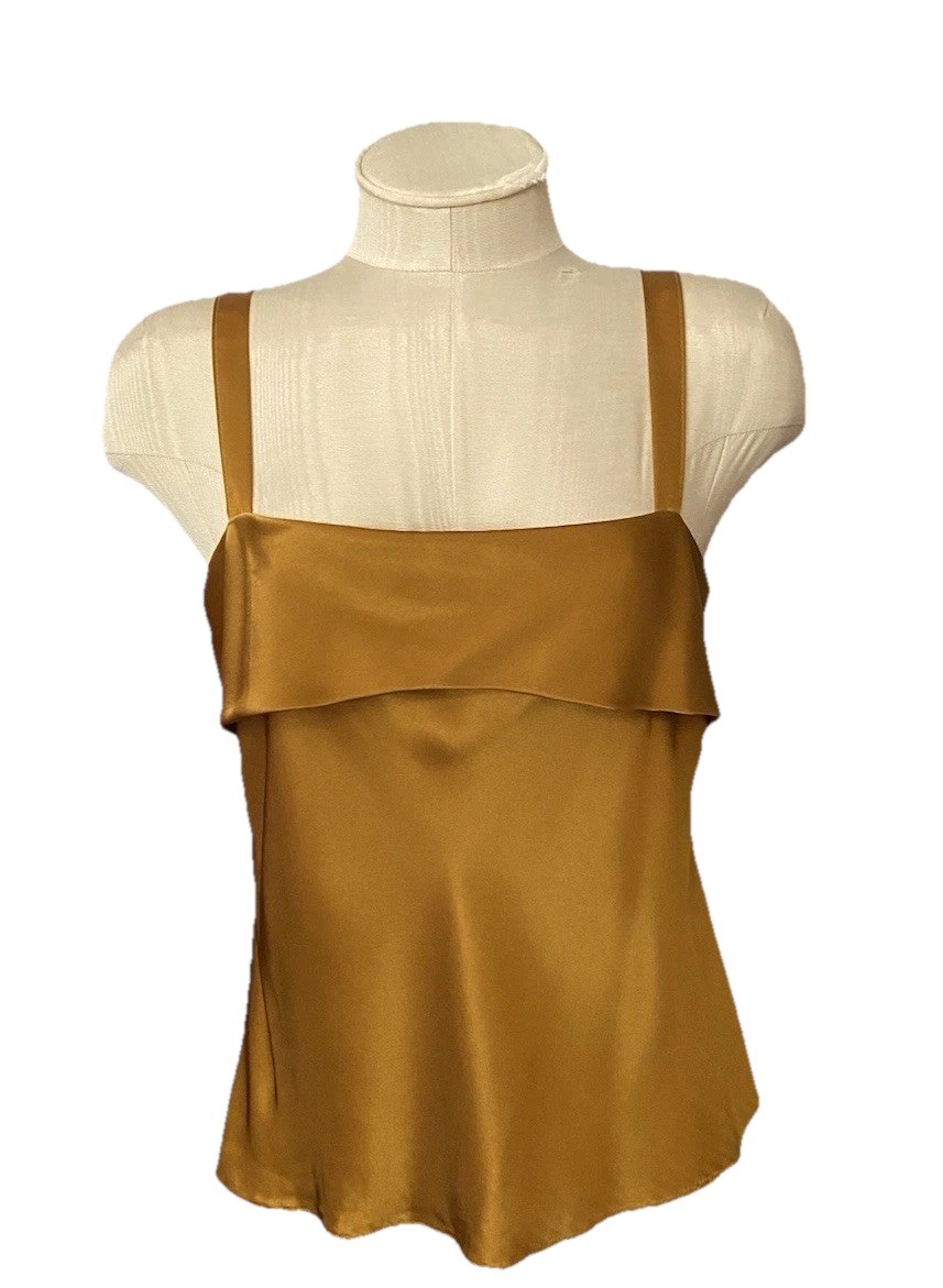 Escapades VTG 80s Wom M Gold Satin Strappy Tank Top Scalloped Hem