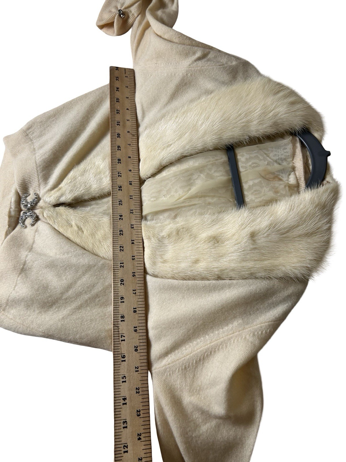 VTG 50s Bernhard Altmann 100% Cashmere Cardigan Sz M Mink FUR Collar Jeweled