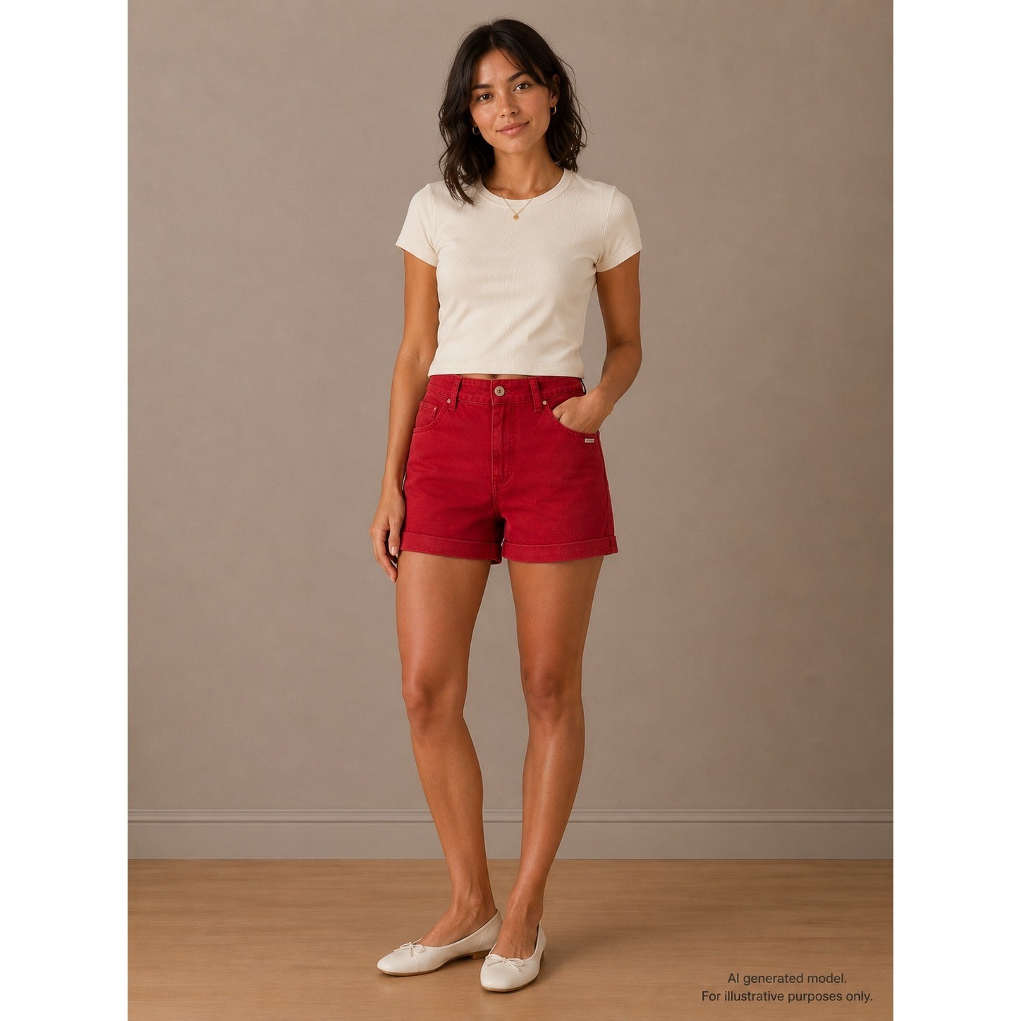 Vintage Gitano High Waisted Red Ramie Cotton Cuffed Shorts Size 16 Waist 29in