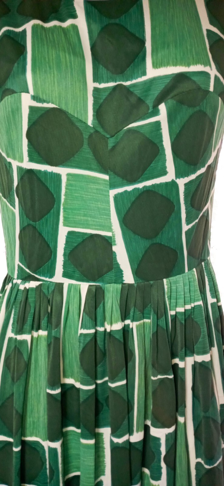 Vintage 60s Size 12 Geometric Nylon Zip Dress Gathered Pleated Skirt belt Loops