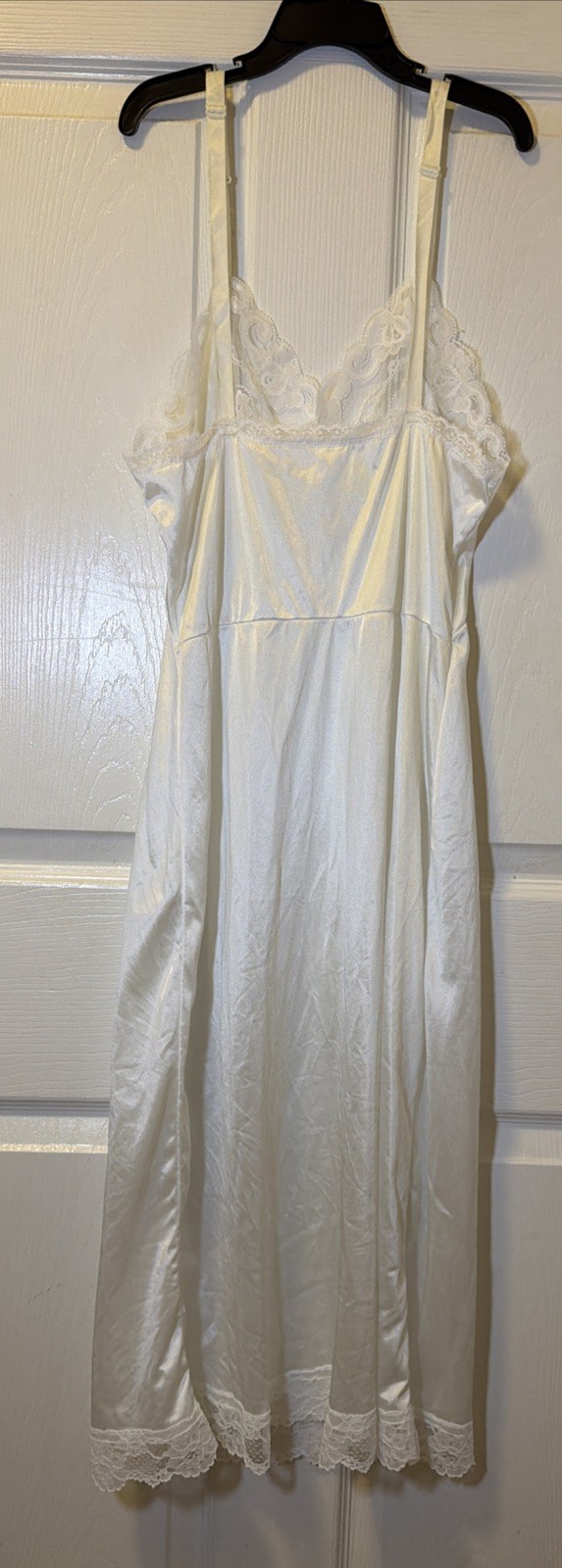 Vintage Greenco Maid White Nylon Tricot Full Slip Lace Trim Adjustable Size 34
