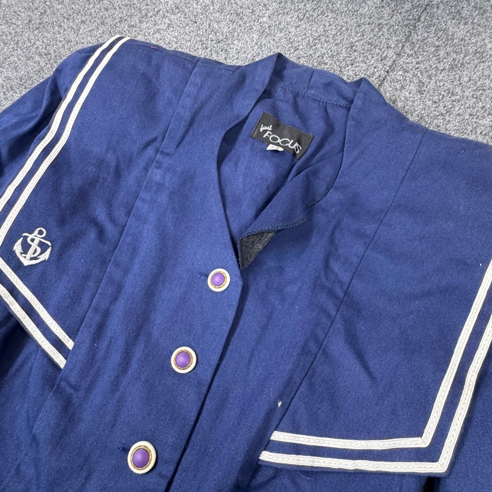 Vintage First Focus Navy Blue Sailor Jacket Peplum Nautical Anchor USA Made NWT