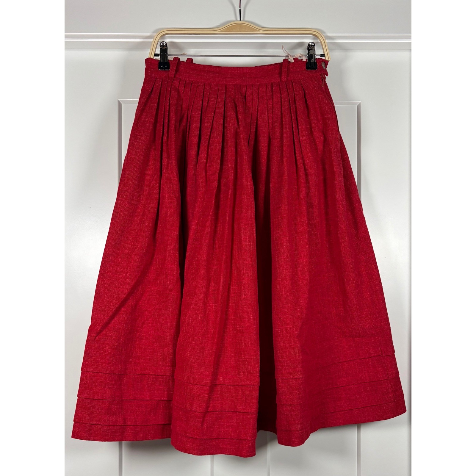 Vintage 60s Red Pleated Midi Skirt 28 High Waist A-Line Cottagecore Dark Acadia
