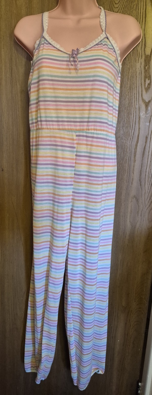 Vintage Nan Flower Stripe Lace Lingerie Jumpsuit Large Coquette Summer