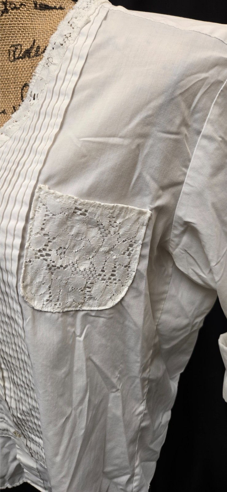 VTG Customized Neil Allyn Polycotton & Lace Ladies Tuxedo Shirt, Sz M 32/23