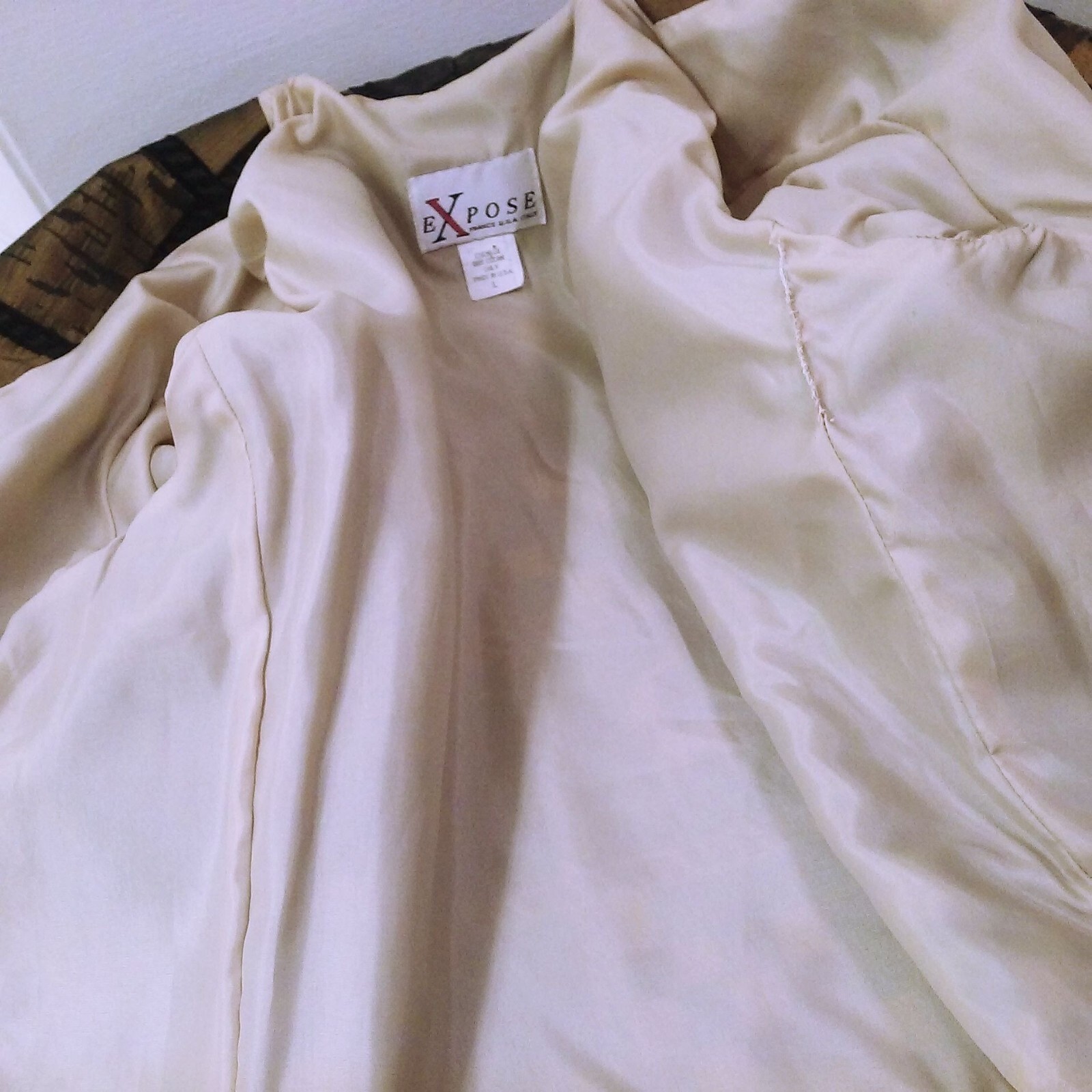 Vintage 80s eXpose Checked Chenille Jacket Crop Blazer Lady-L Shawl Lapel Gold