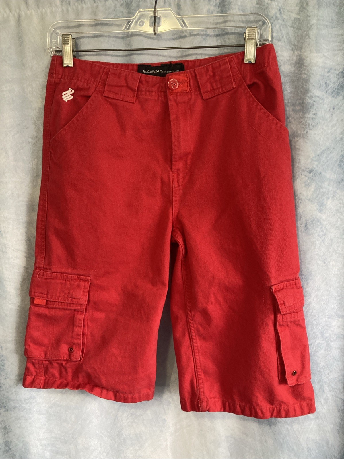 Rocawear Boys Size 14 Red Cargo Shorts 29 Waist Y2K Vintage Sun-Faded Womens 6-8
