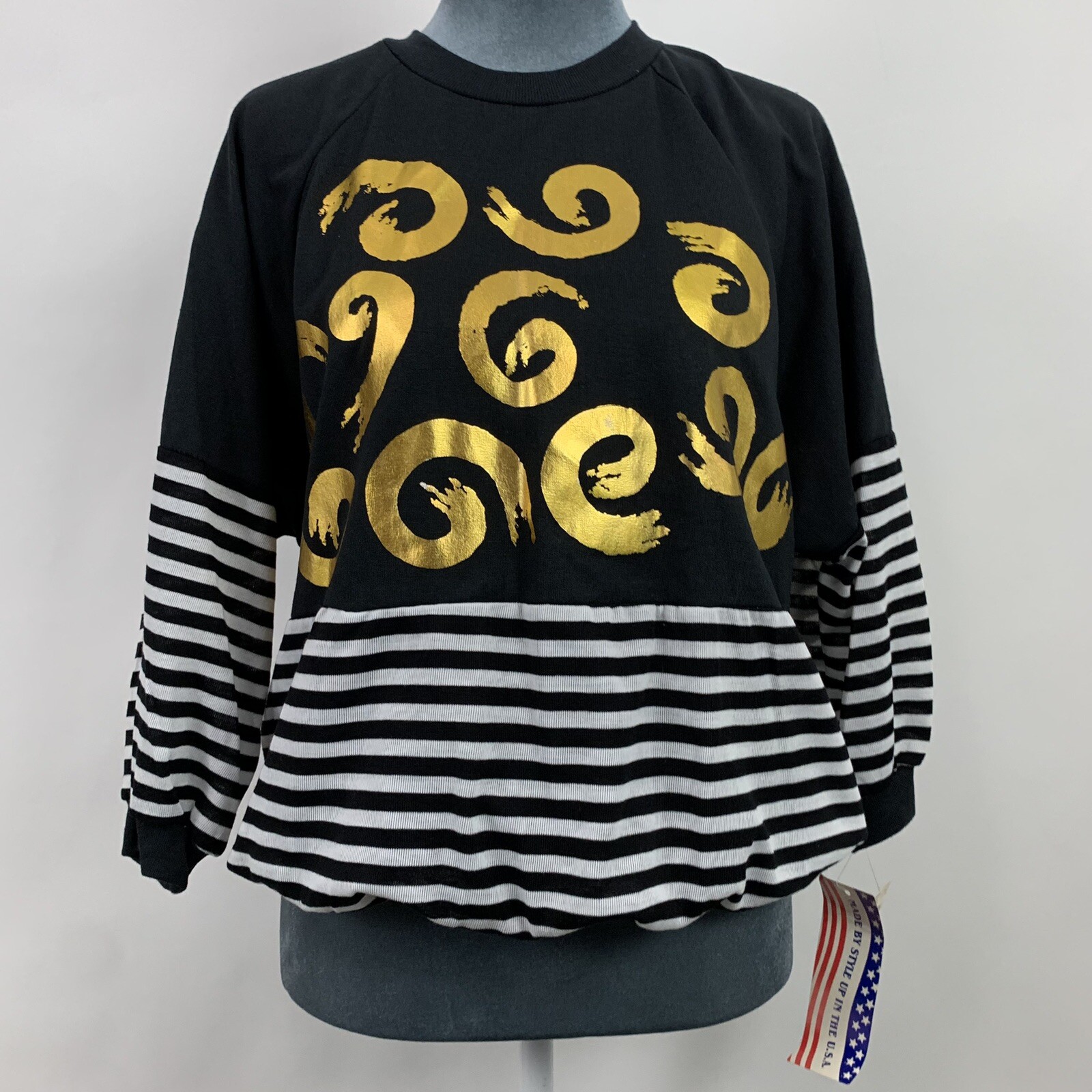 Vintage 90s Style Up Womens Medium Deadstock 3/4 Sleeve Black Pullover Top