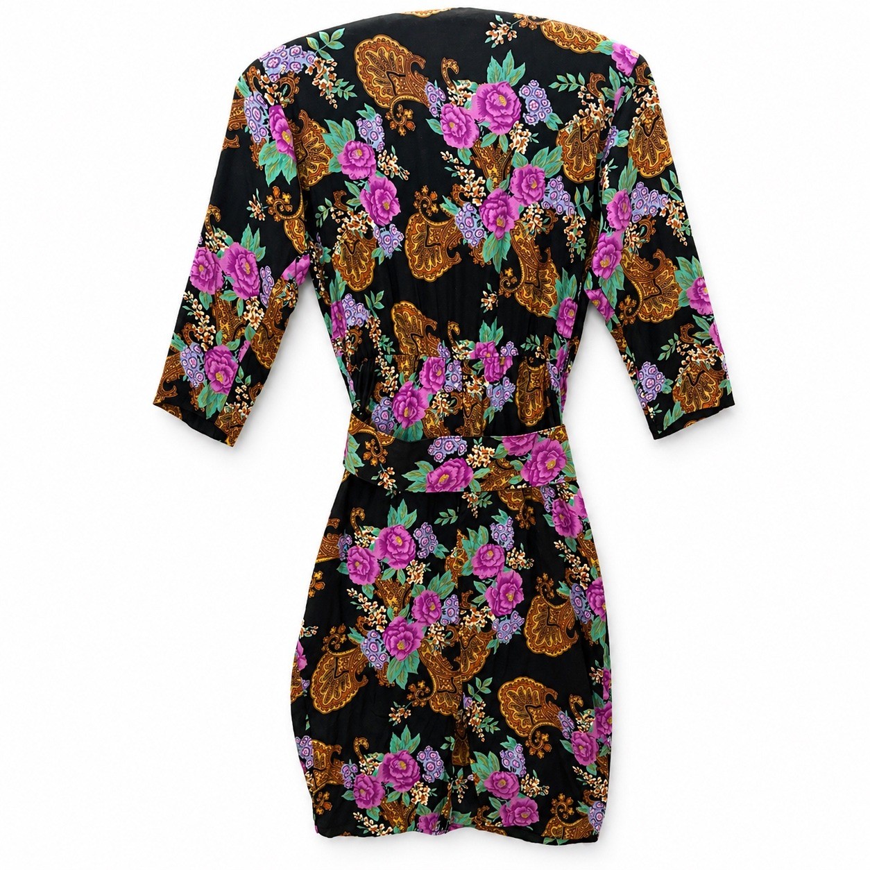 Vtg 80s Betsys Things Dark Floral Paisley Midi Dress *9 Small* Black Whimsigoth
