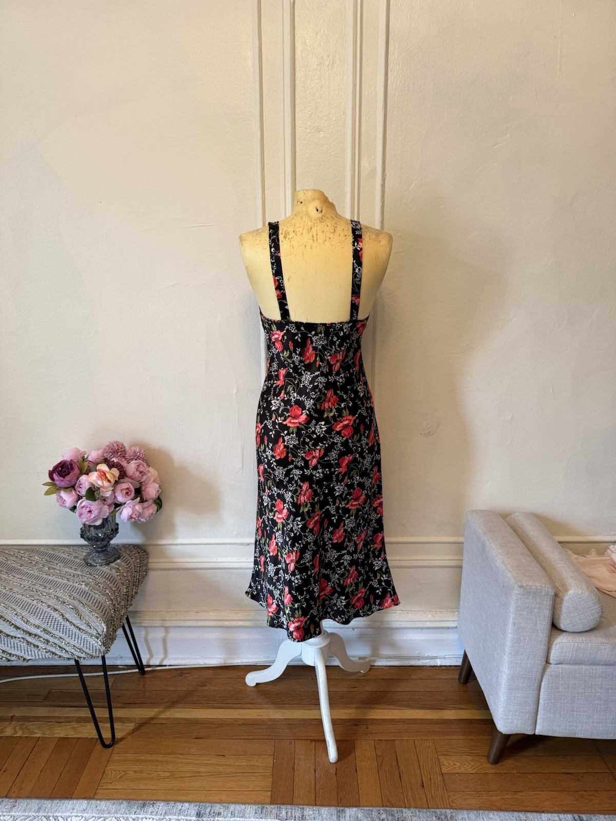 Vintage Josie Floral Black Red Slip with Shirley of Hollywood Lace Nightgown Set