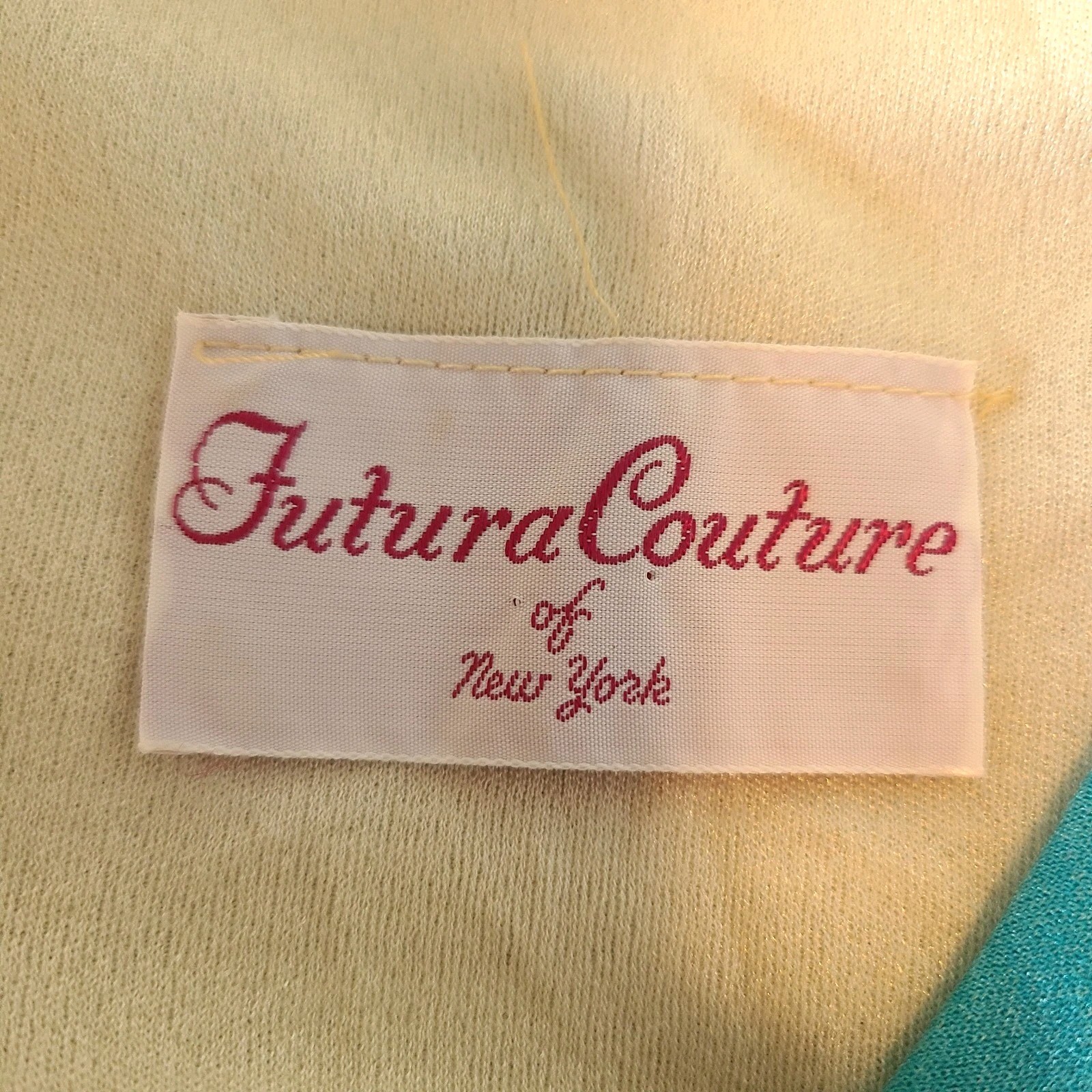 Vtg Future Couture New York Hostess Maxi Dress Asian Garden Scene 60s 70s Blue