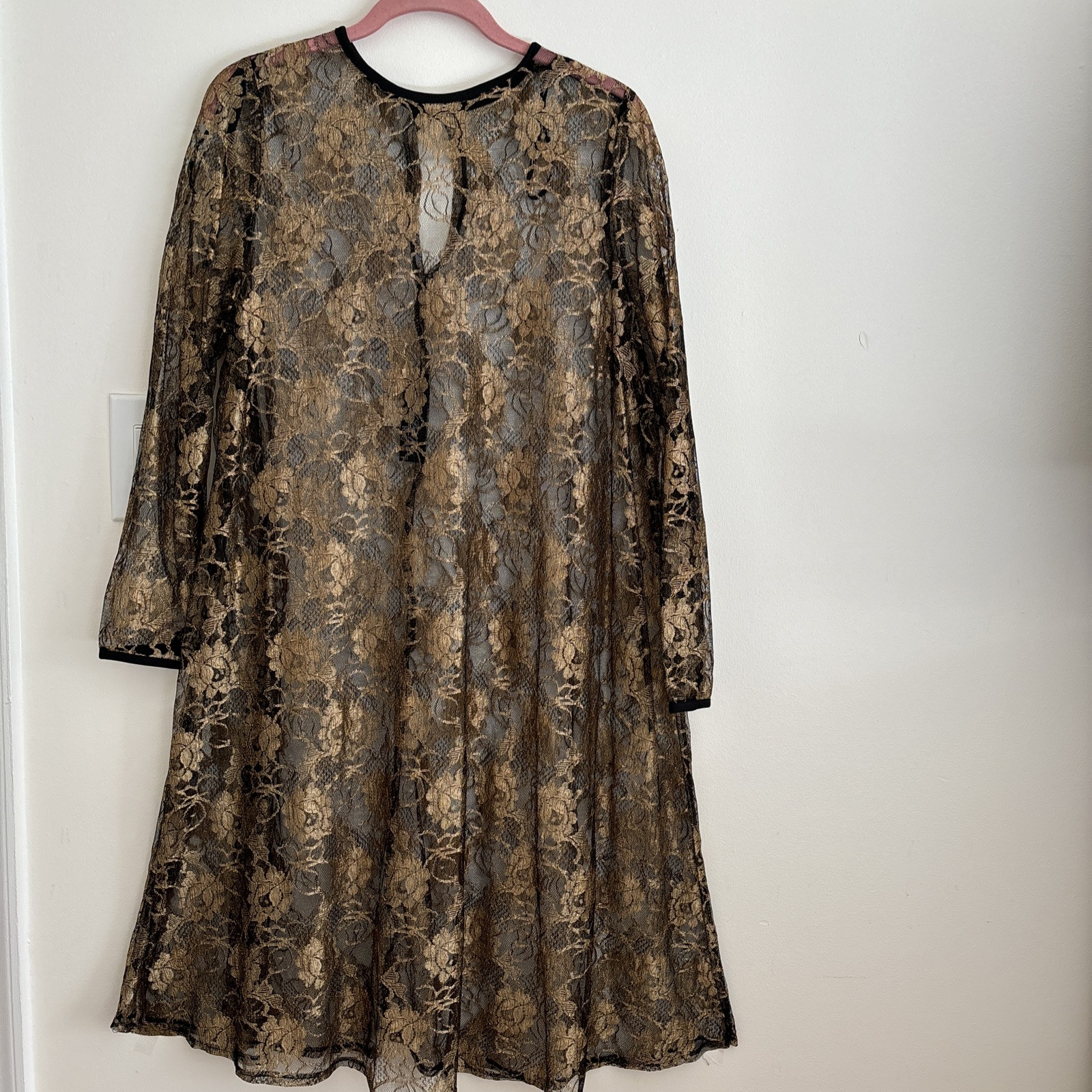 Michael Dupre for Sue Brett Vintage Women’s Lace Black/Gold Overlay Sheer Dress