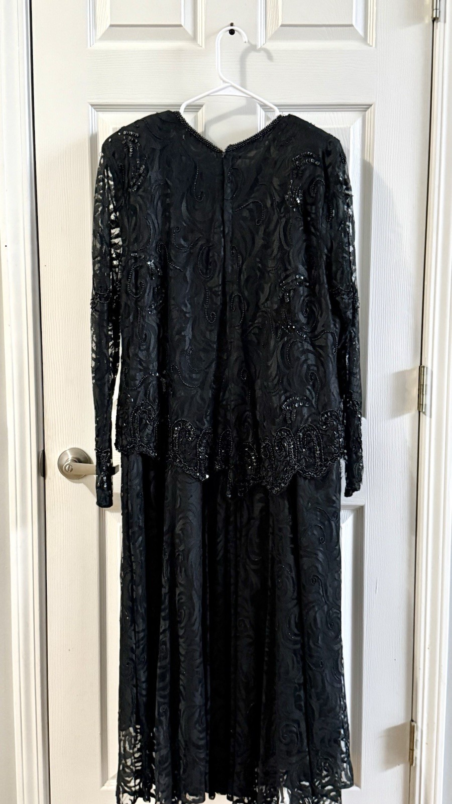 80s Gunit Black Beaded Lace Dress Long Sleeve Drop Waist Size 1X Made In India