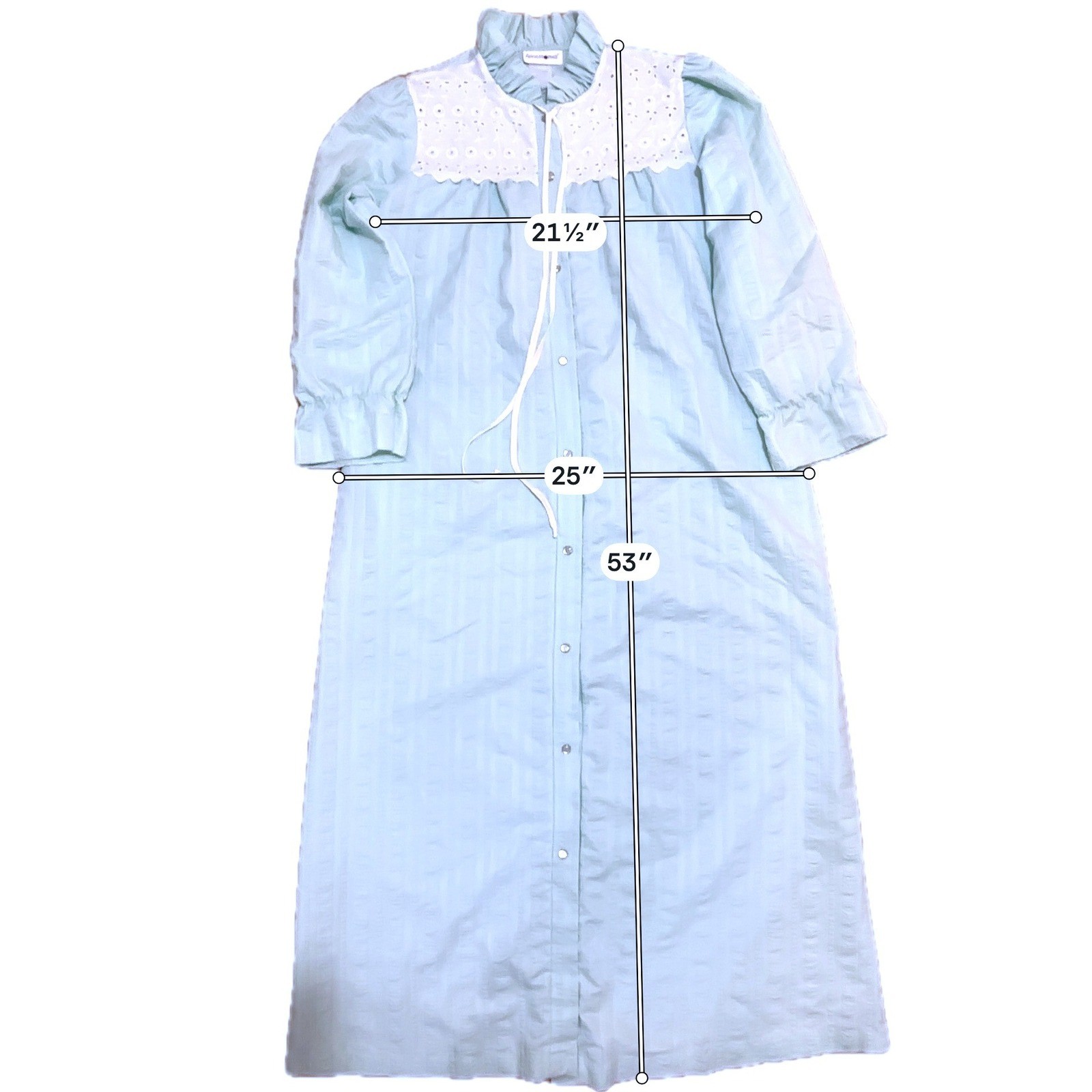 Vtg Sears Apostrophe Robe Womens M Mint Green Eyelet Lace Seersucker Cottagecore