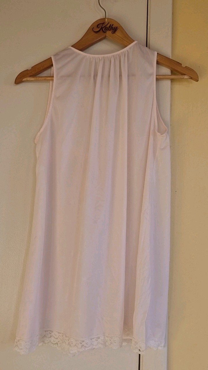 Vintage Button Down Ribbon Bow Lace Silky Lingerie Nighty Babydoll Slip Blouse