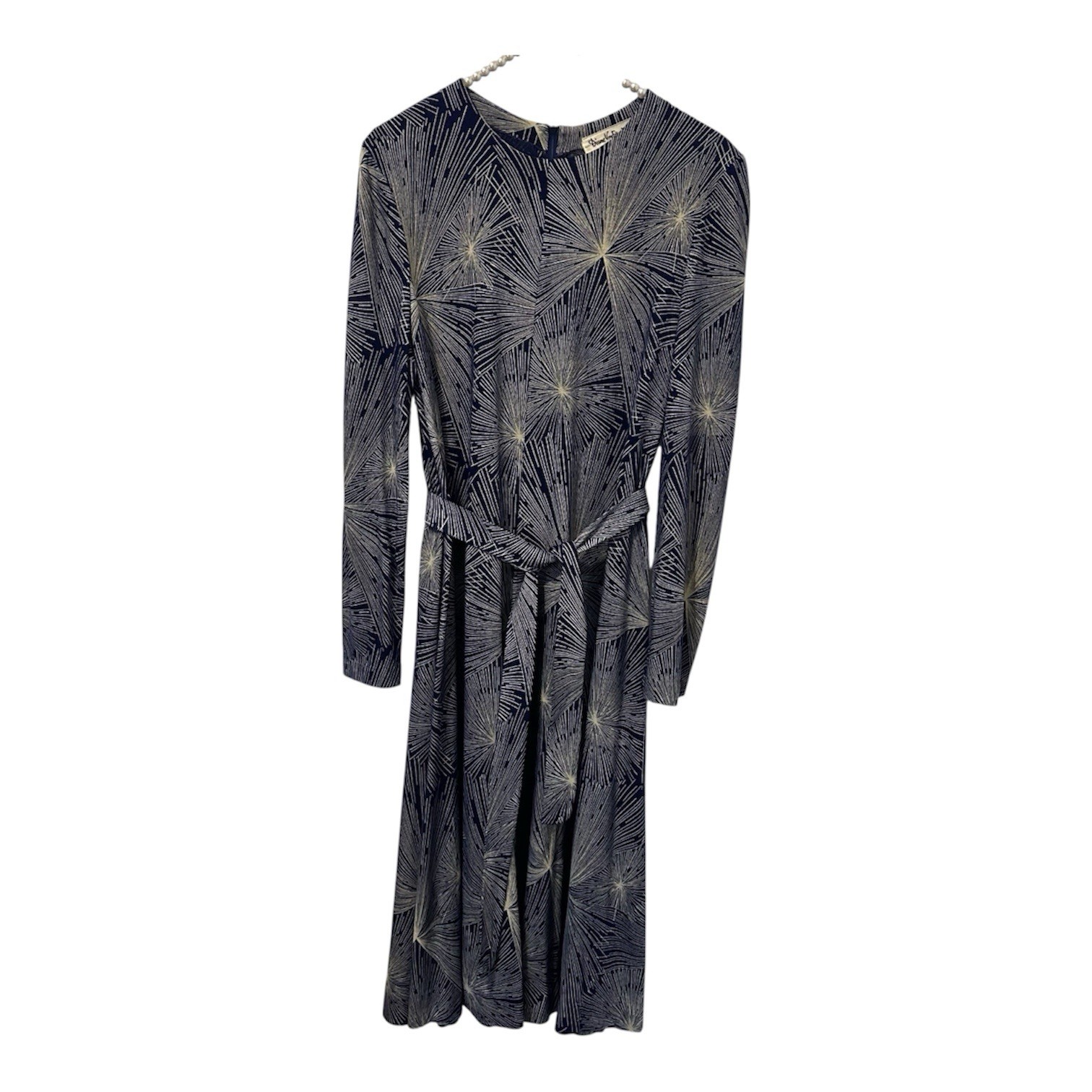 Vtg 70s Dress Blue White Fireworks Print Sz 16 Diane VonFurstenberg Designer