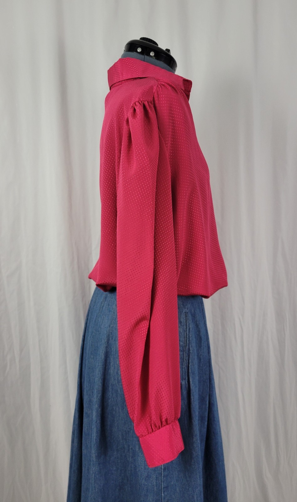 Vintage Paris Station Magenta Pink Polka Dot on Magenta Pink Blouse Size 16