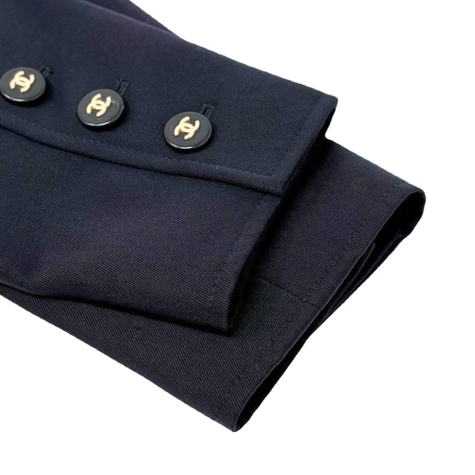 CHANEL Vintage 97P CC Logo Button Blazer Jacket #42 Dark Blue Gold Wool Pocket