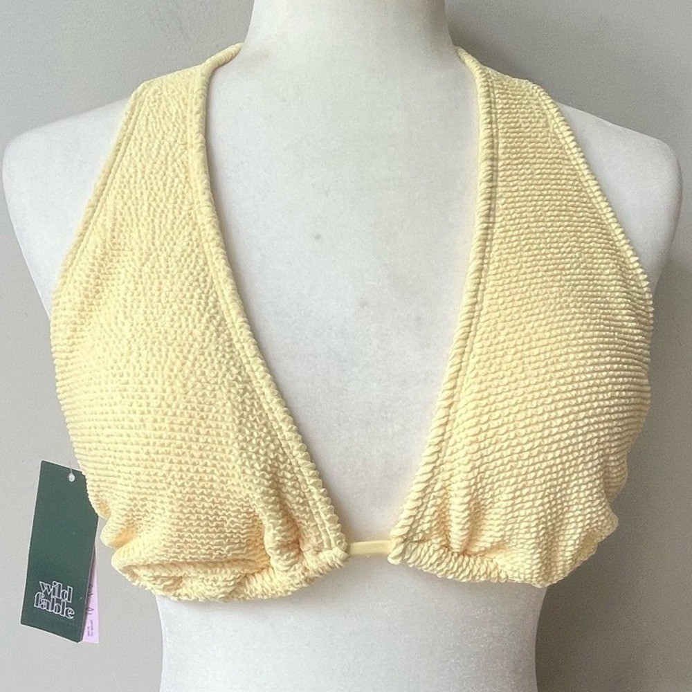 Wild Fable Pucker Texture Halter Bikini Swim Top Womens Large Yellow NWT