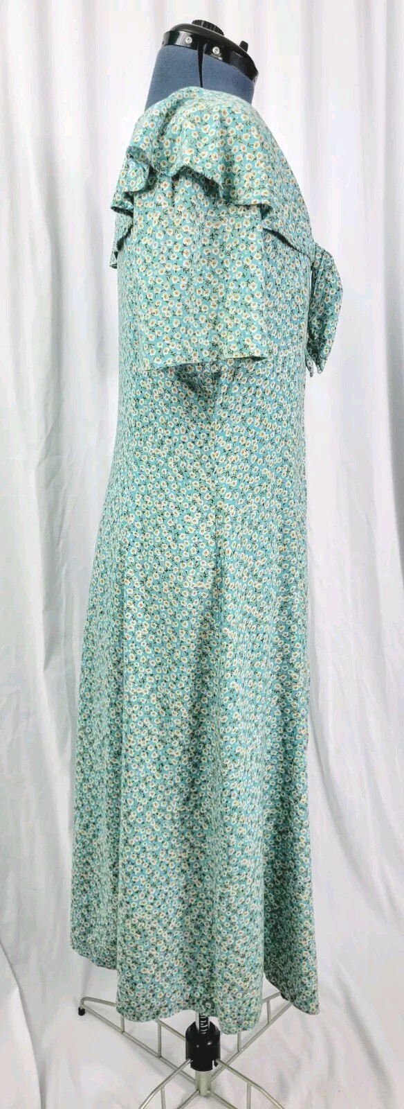 Vintage Kathie Lee Lt Blue Floral Fit & Flare Dress w Oversized Collar Size 12
