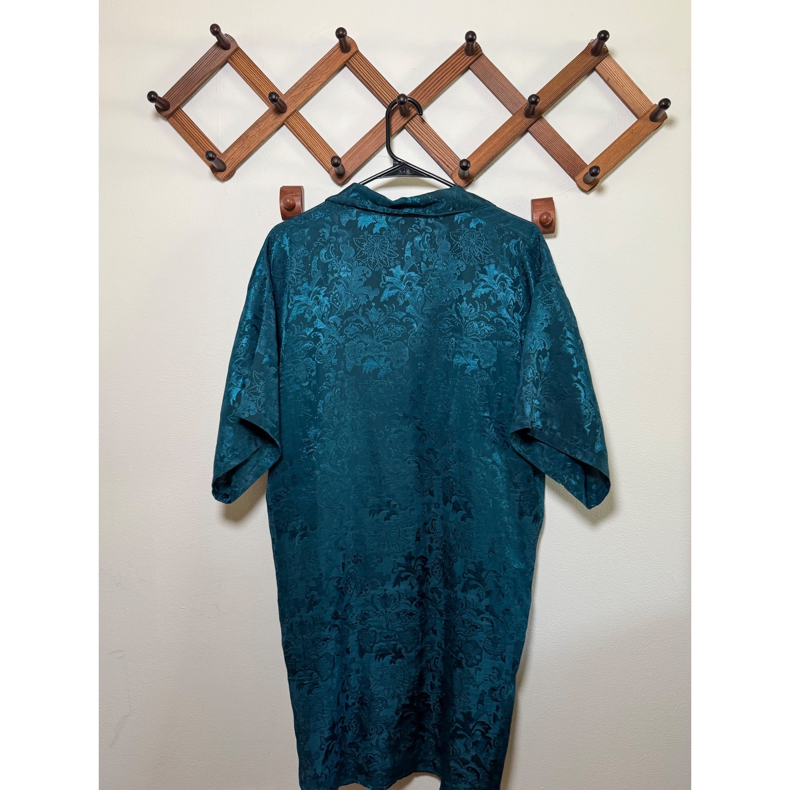 Vintage The Lingerie Collection Teal Blue Satin Jacquard Nightshirt Sleep Top M