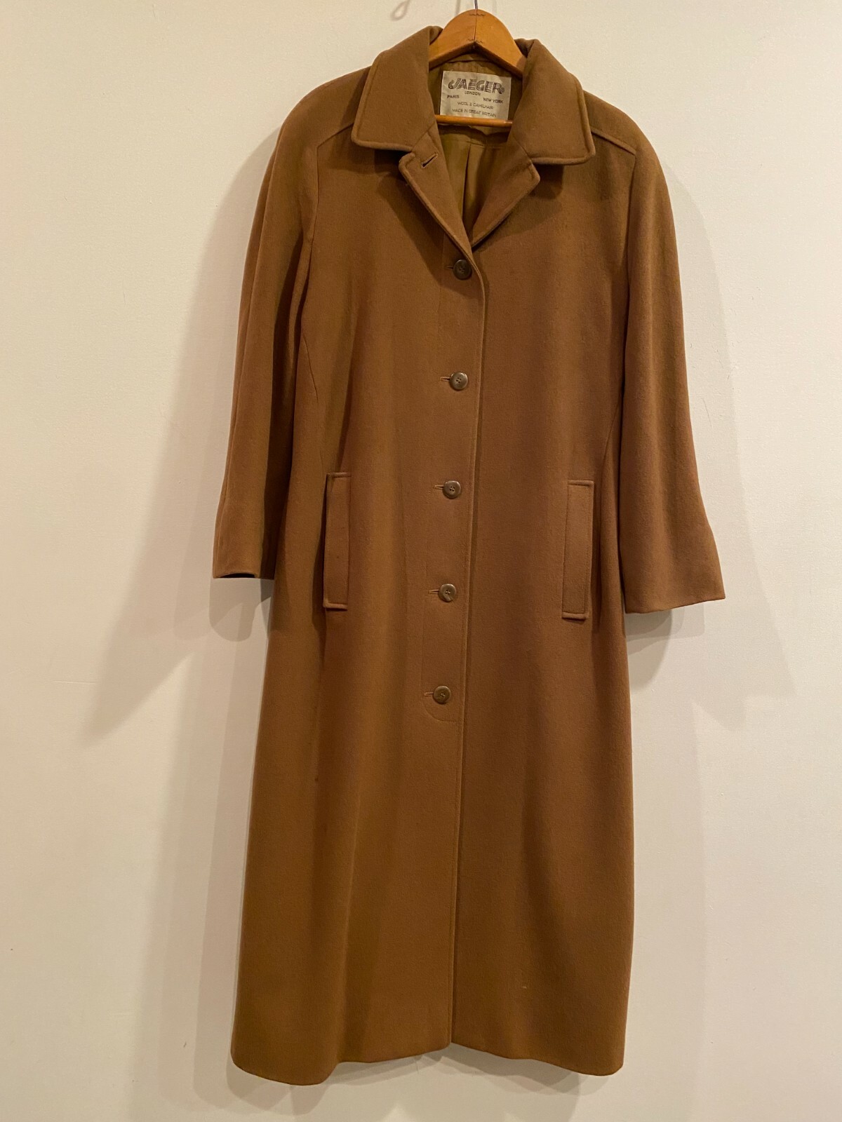 Vintage Jaeger Women’s Wool & Camelhair Long Coat – Made in Great Britain Size16